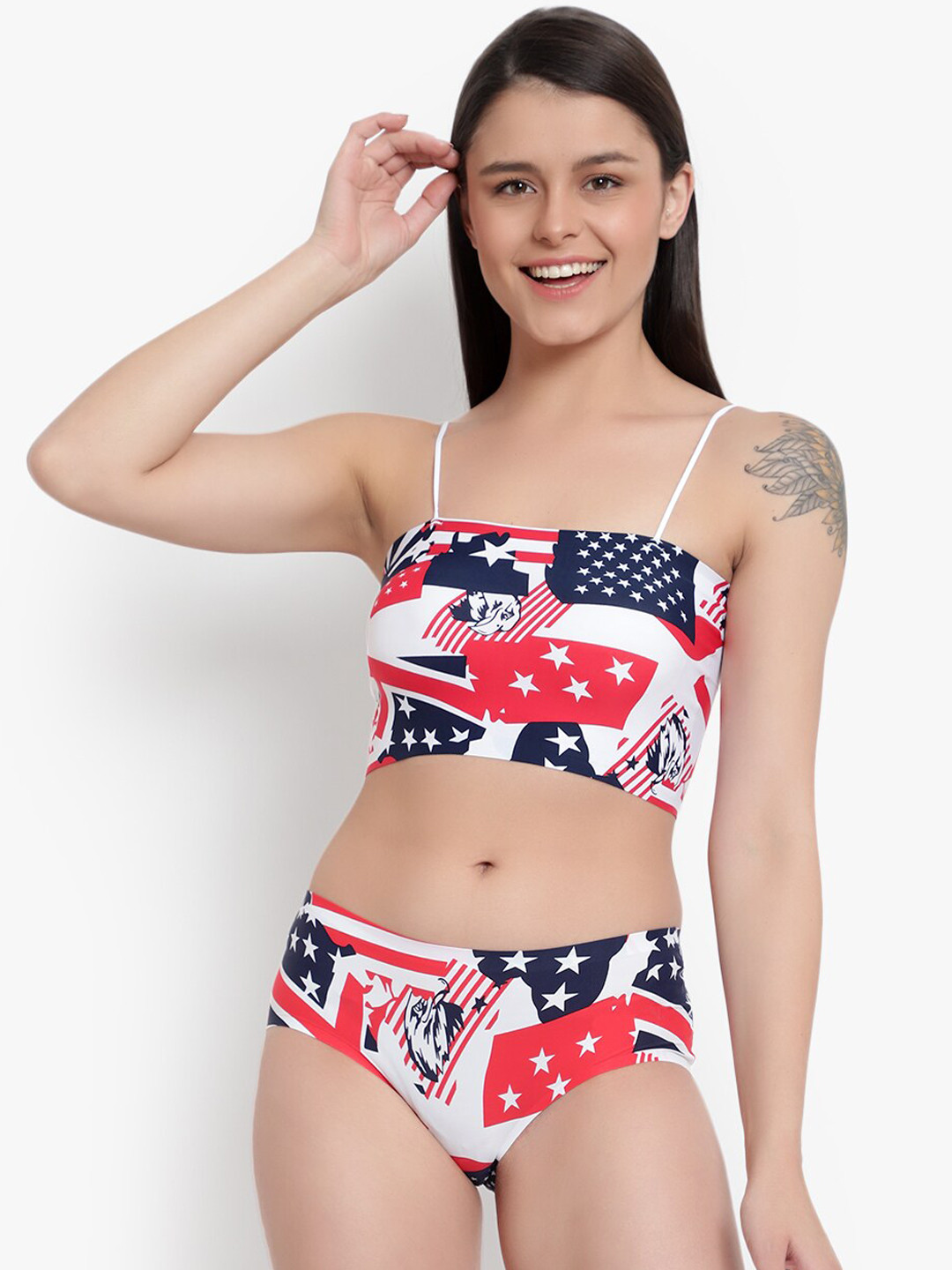 BRACHY Women Red & White Printed Lightly Padded Lingerie Set BCA_BRPSET8738B-36C