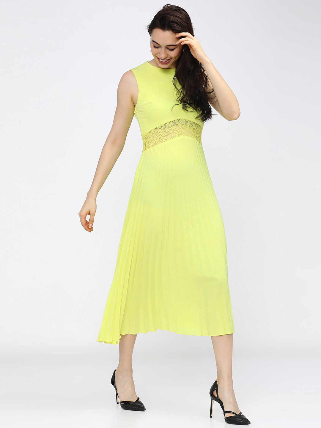 Tokyo Talkies Fluorescent Green Empire Midi Dress