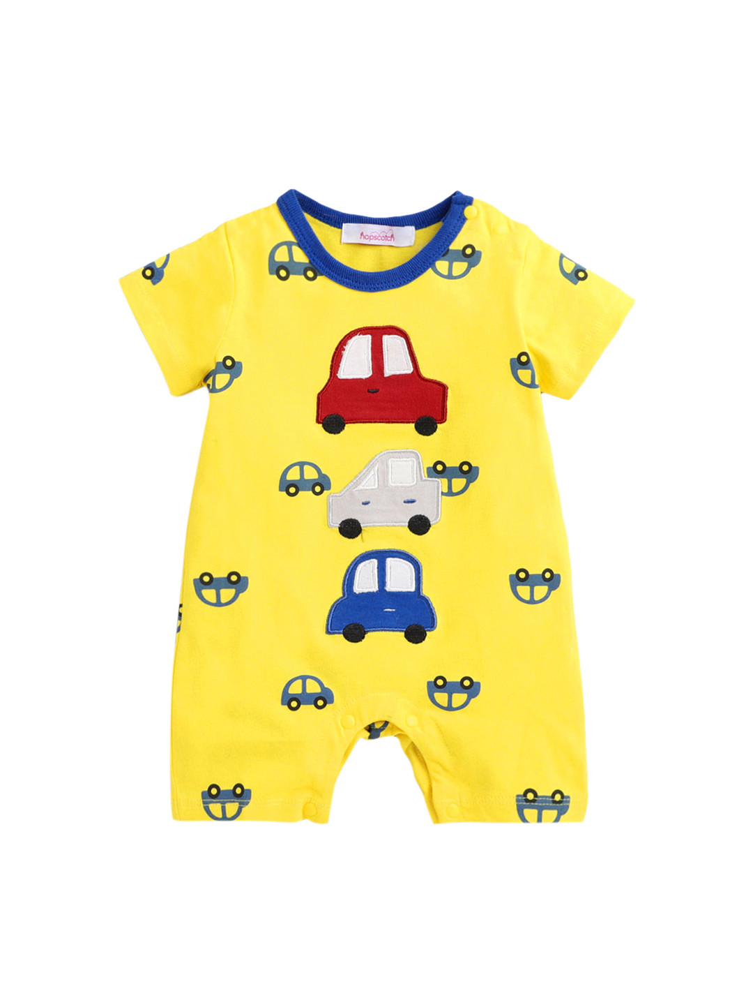 Hopscotch Kids Yellow & Blue Printed Pure Cotton Rompers