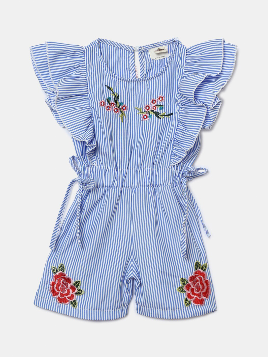 Hopscotch Girls Blue & Red Printed Basic Jumpsuit