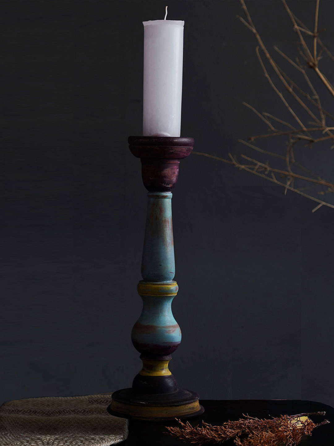 Folkstorys Blue & Brown Period Piece Handmade Candle Holder