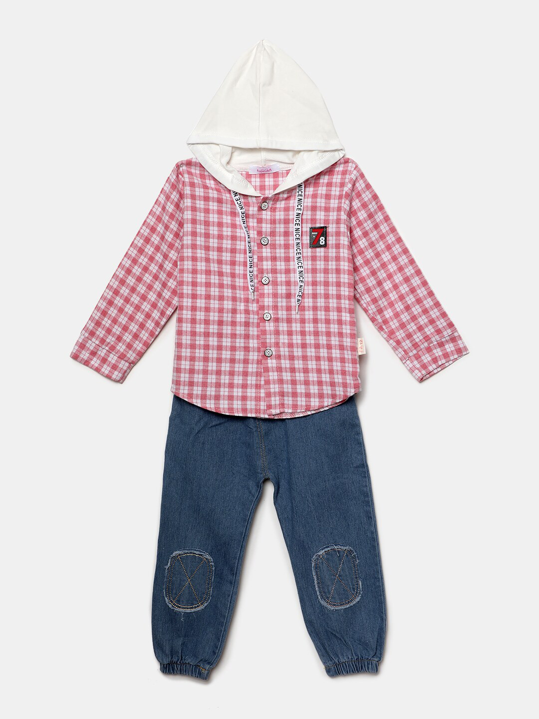 Hopscotch Boys Pink & White Checked Shirt with Trousers