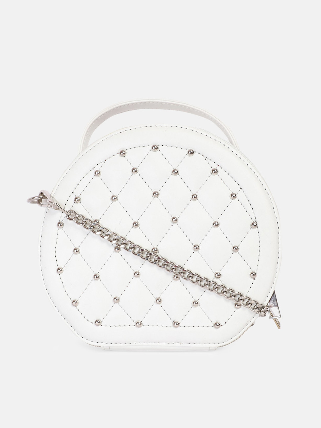 Bagsy Malone White Embellished PU Half Moon Sling Bag