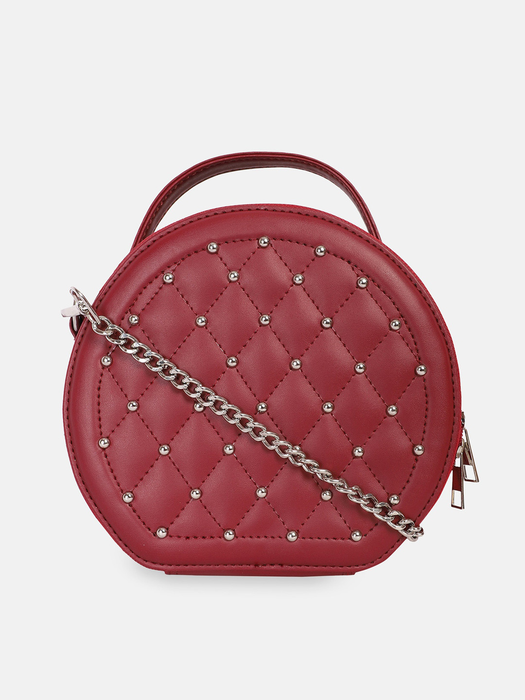 Bagsy Malone Maroon Embellished PU Oversized Swagger Handheld Bag with Quilted