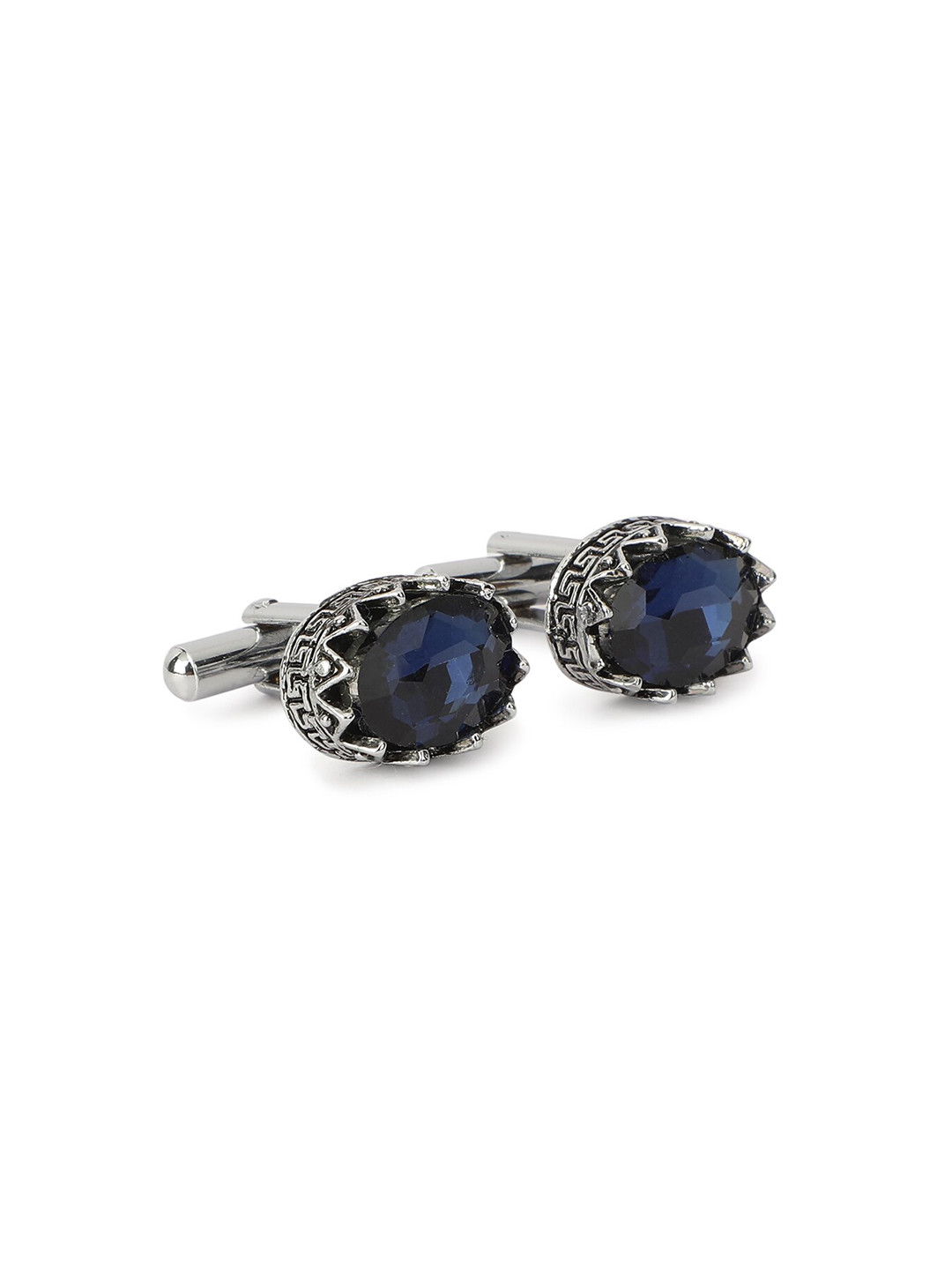 Alvaro Castagnino Men Silver-Toned & Blue Stone Studded Cufflink