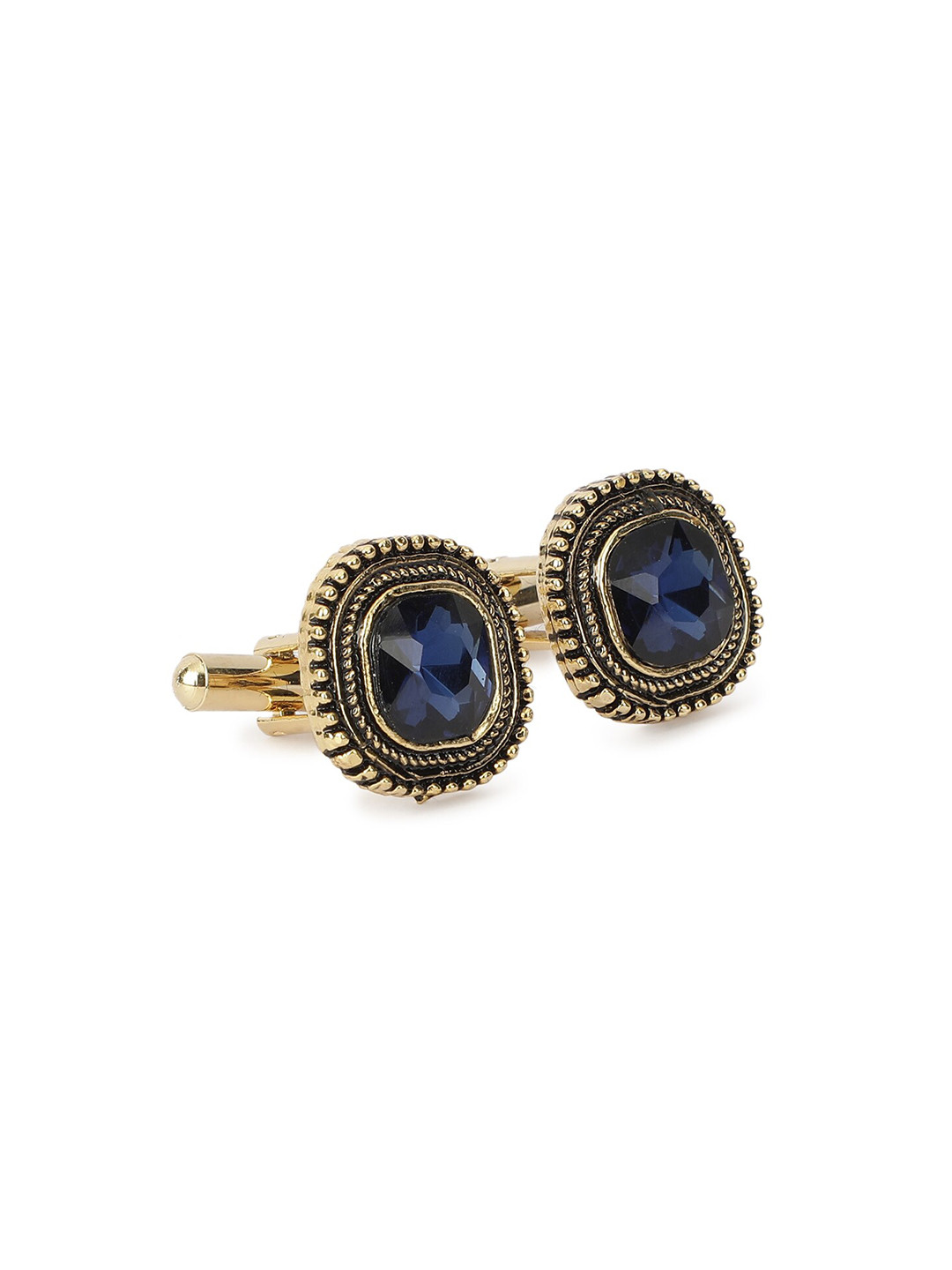 Alvaro Castagnino Men Blue & Gold Embellished Rhodium-Plated Square Cufflinks