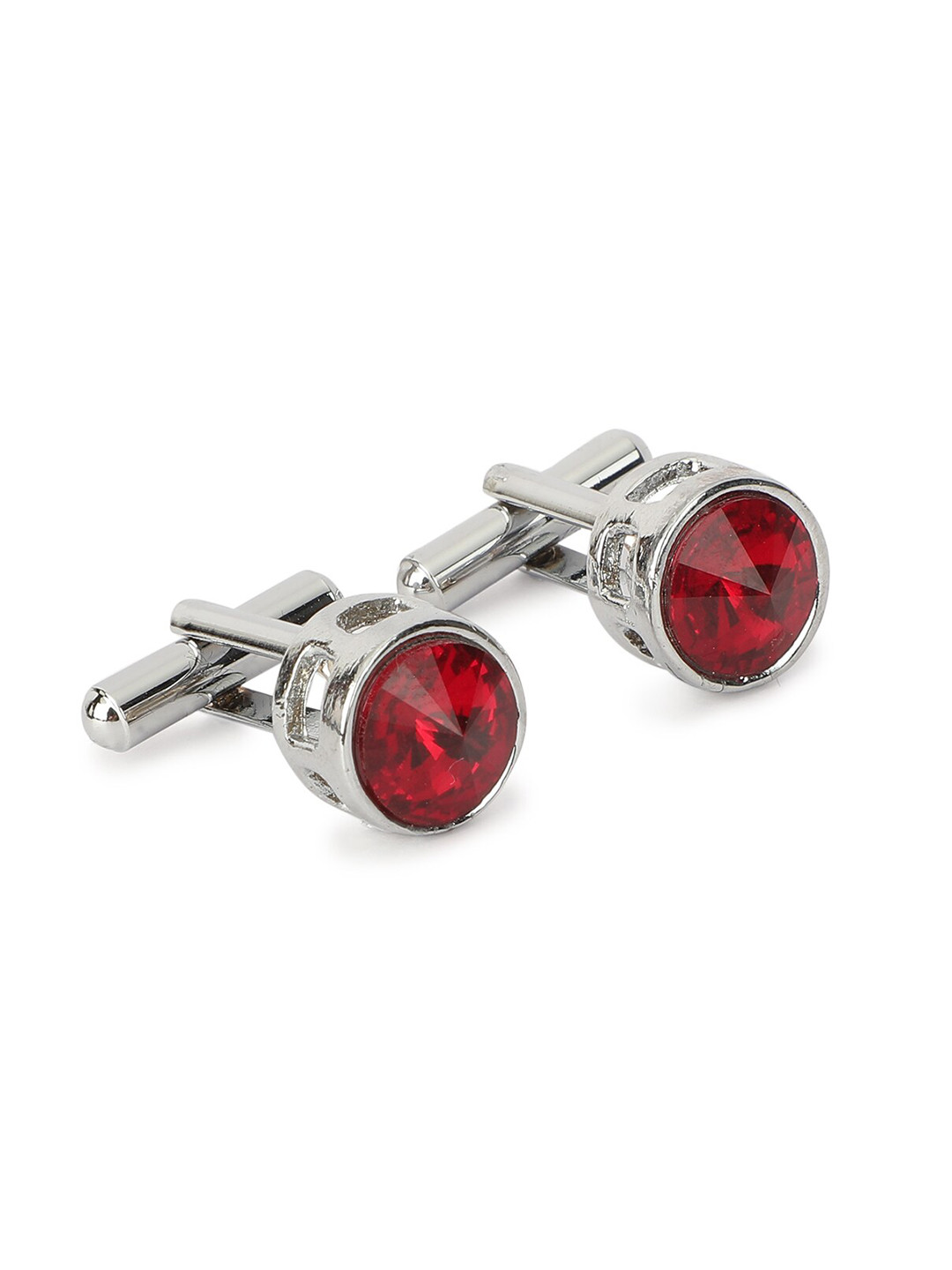 Alvaro Castagnino Silver-Toned & Maroon Round Cufflinks