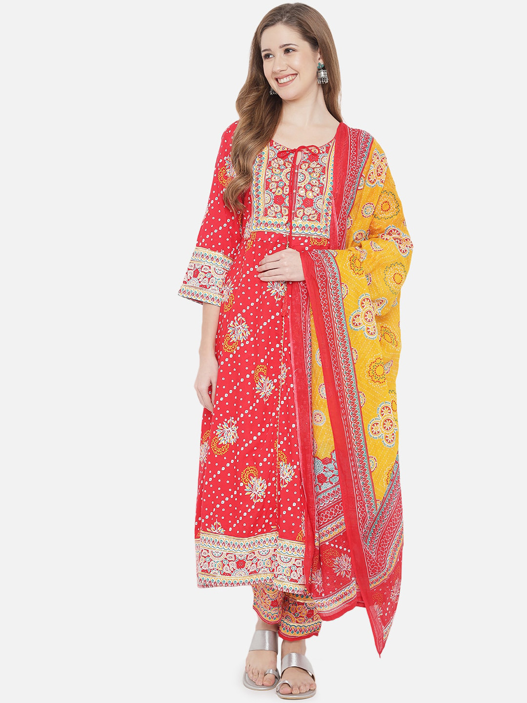 Prakhya Women Red Ethnic Motifs Printed Kurta With Trousers & Dupatta