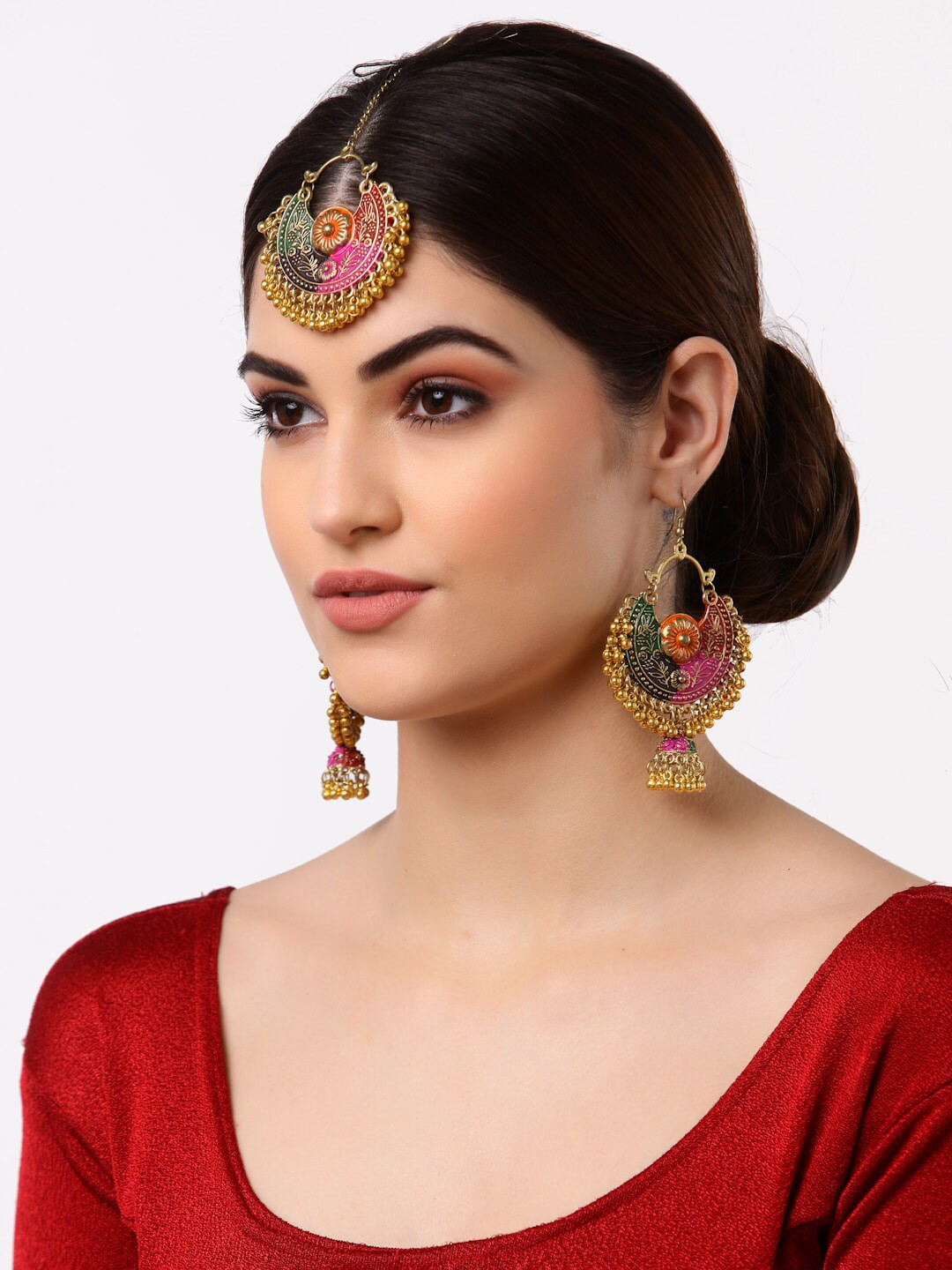 Arrabi Multi Oxidised Maang Tika & Earrings Jewellery Set