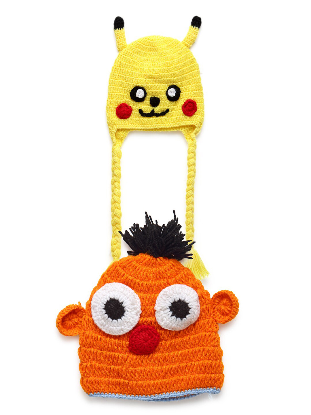 CHUTPUT Unisex Kids Set Of 2 Yellow & Orange Crochet Beanie
