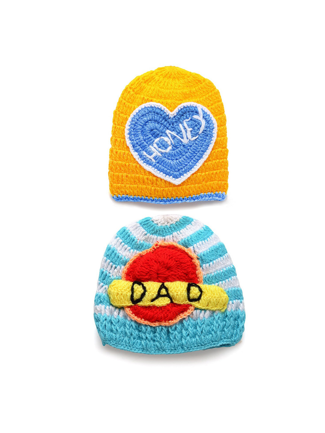 CHUTPUT Kids Set of 2 Yellow Hand Knitted Crochet Cap