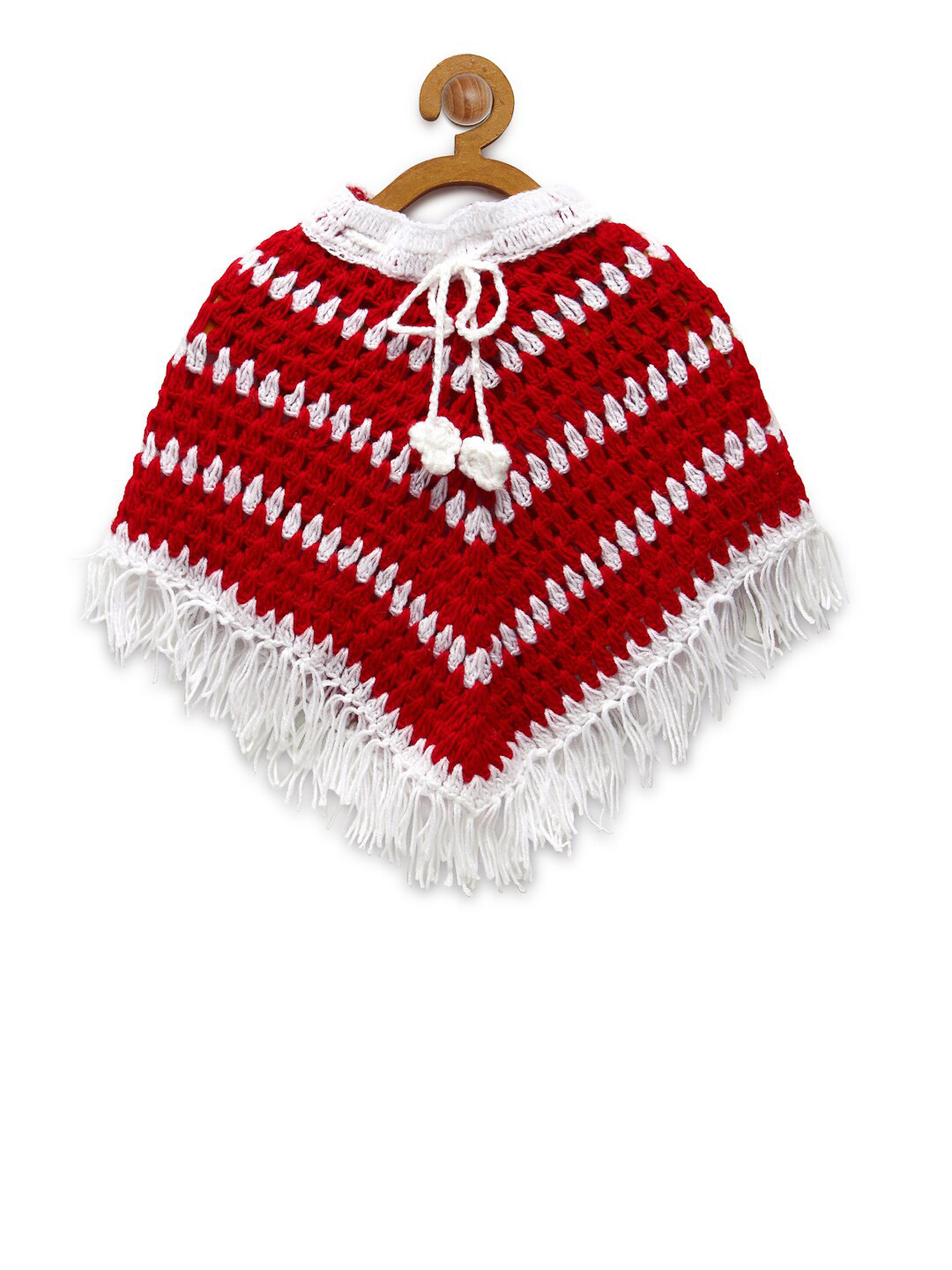 CHUTPUT Red Pure Wool Hand Knitted Crochet Poncho Dress