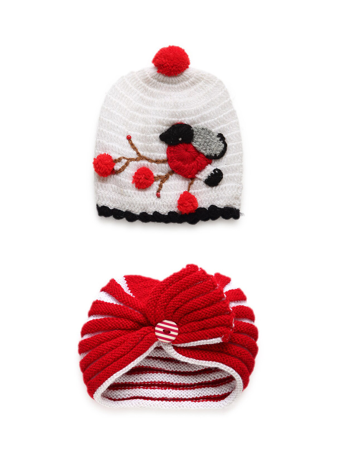 CHUTPUT Kids White & Red Set of 2 Beanie