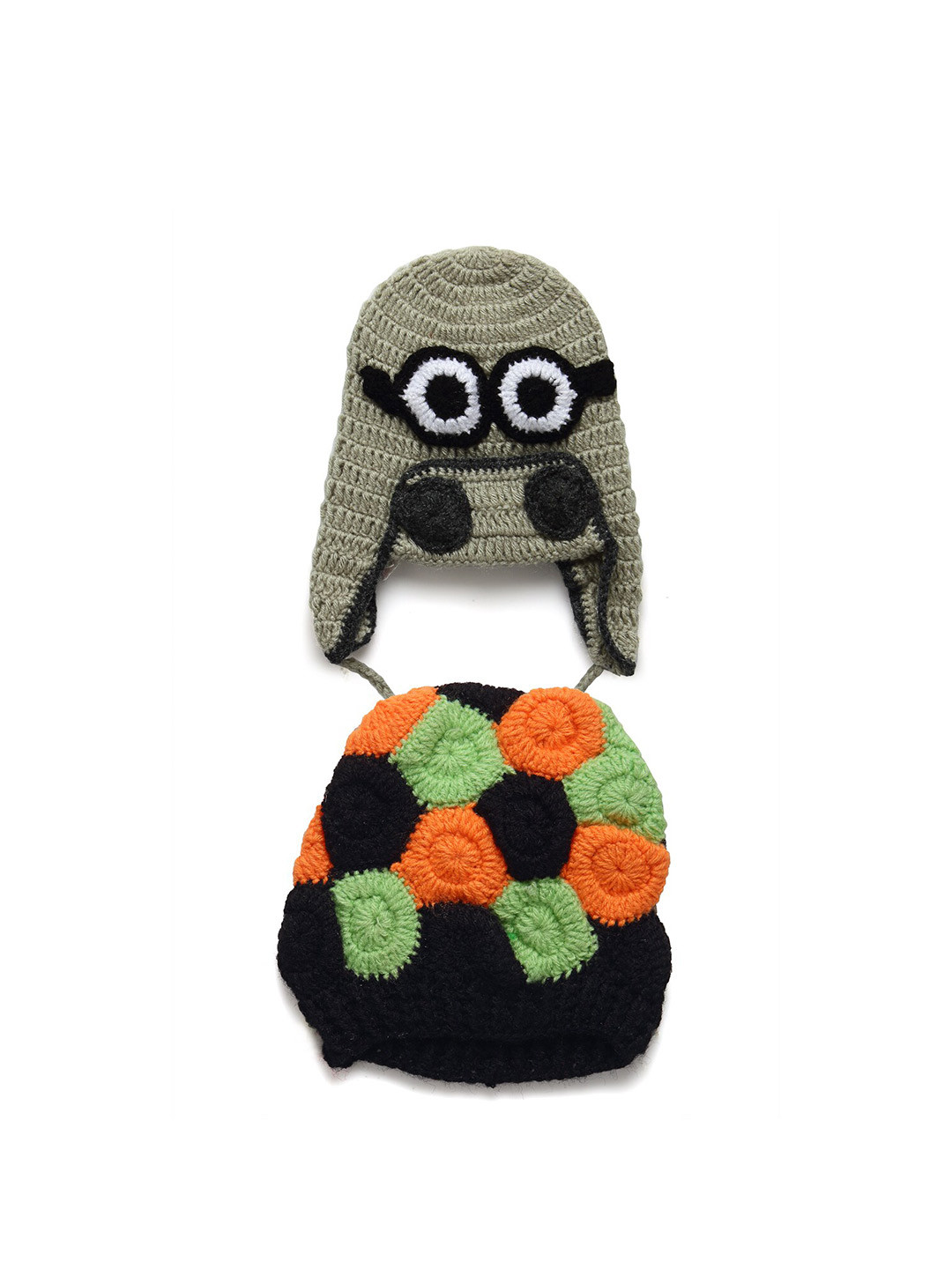 CHUTPUT Unisex Kids Grey & Orange Colourblocked Beanie