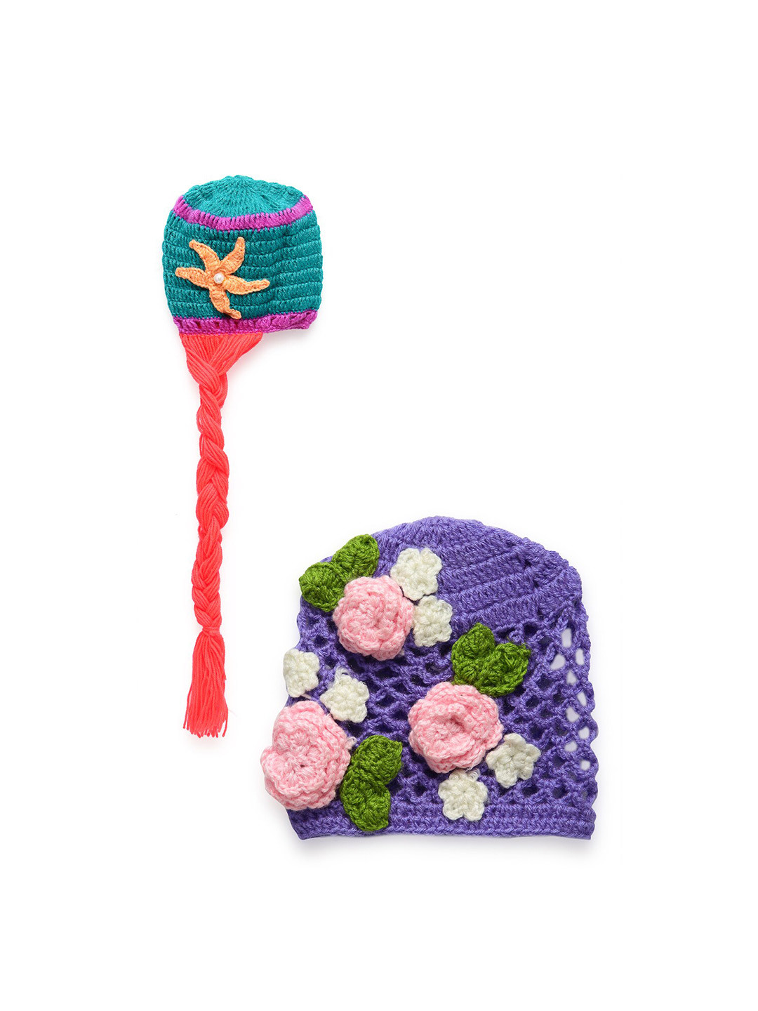 CHUTPUT Unisex Kids Blue & Purple Pack Of 2 Beaniea