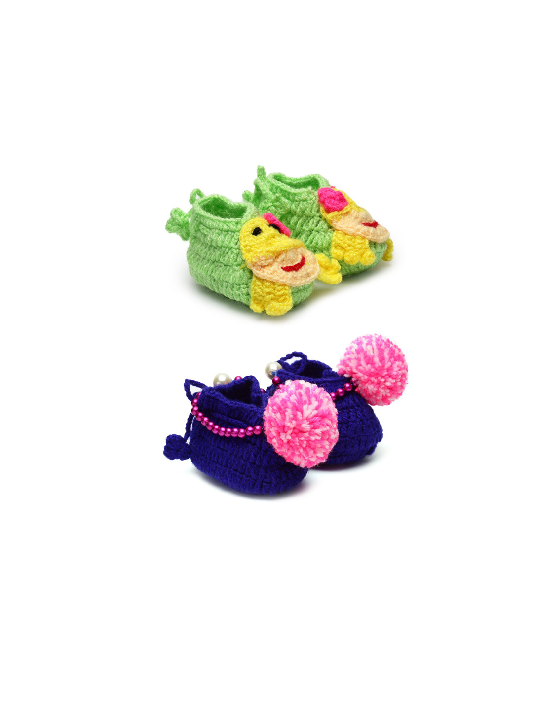CHUTPUT Kids Set of 2 Multi Hand knitted Crochet Booties Set