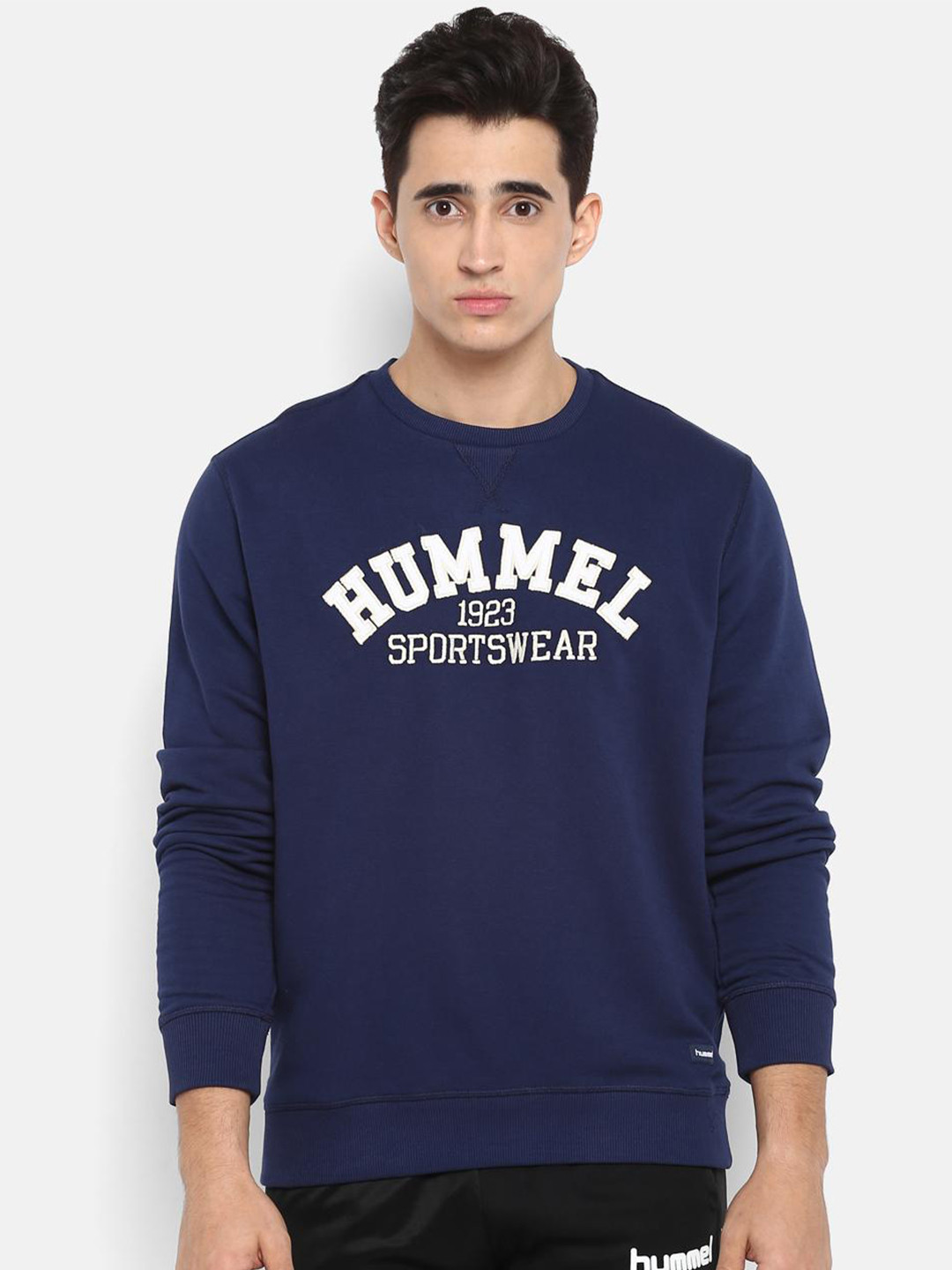 hummel Men Navy Blue & White Printed Sweatshirt