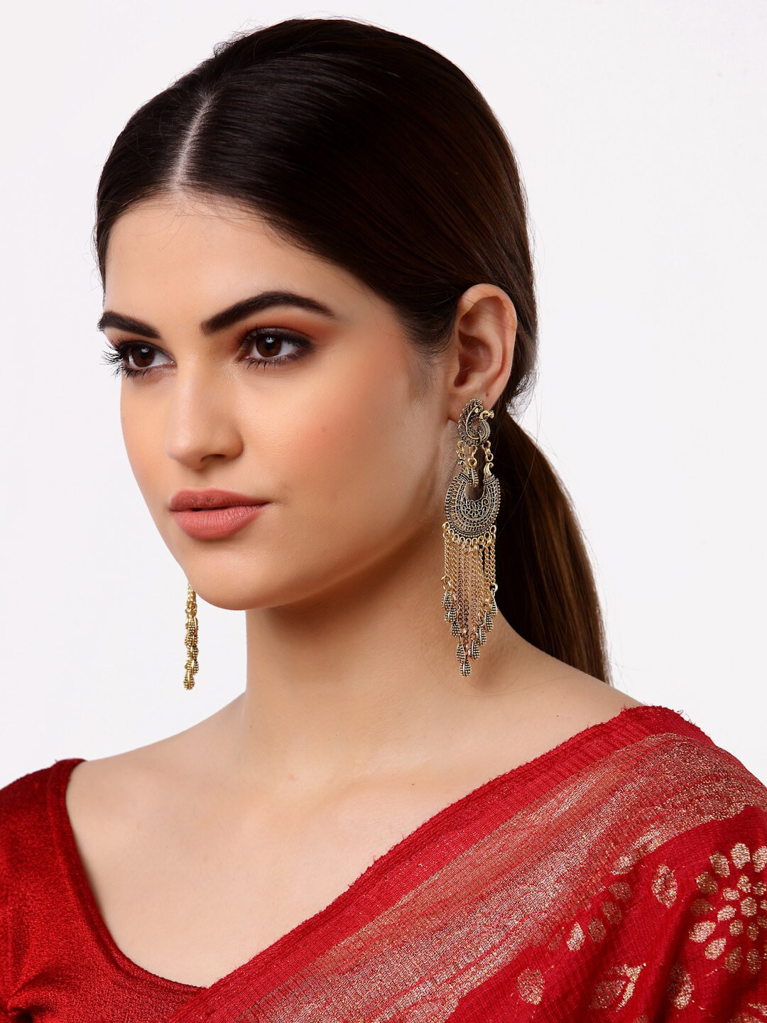 Arrabi Gold-Toned Teardrop Shaped Drop Earrings