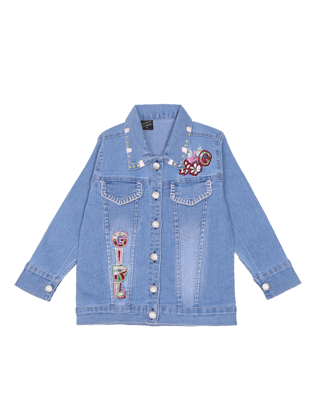 CREMLIN CLOTHING Girls Blue Denim Jacket with Embroidered