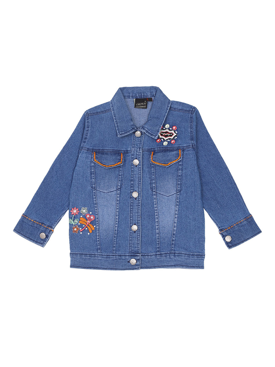 CREMLIN CLOTHING Girls Blue Denim Jacket with Embroidered