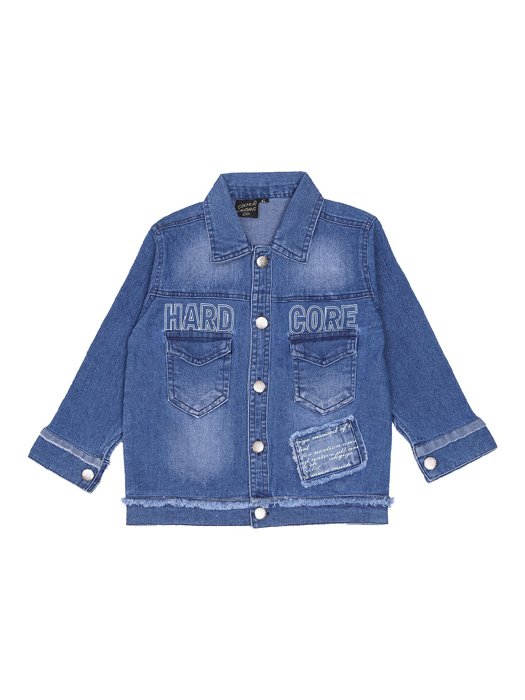 CREMLIN CLOTHING Boys Blue Washed Denim Jacket with Patchwork