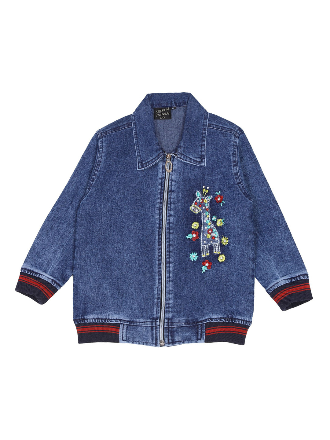 CREMLIN CLOTHING Girls Blue Washed Denim Jacket with Embroidery