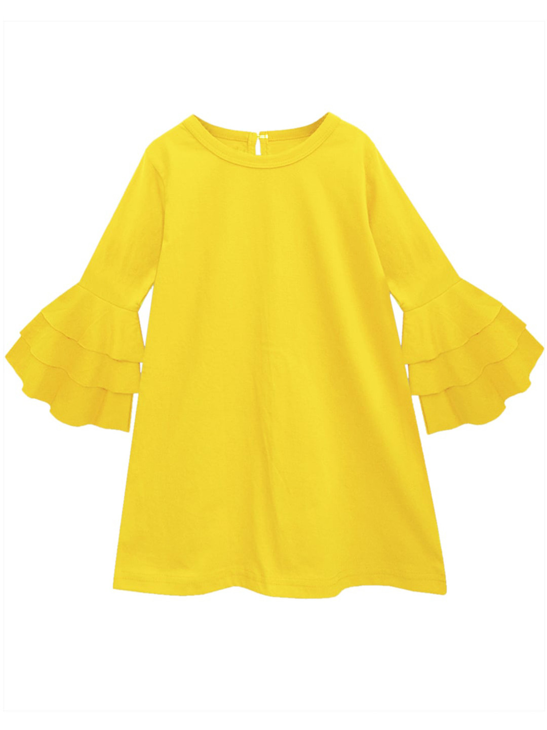 A T U N Yellow A-Line Cotton Ruffled Dress