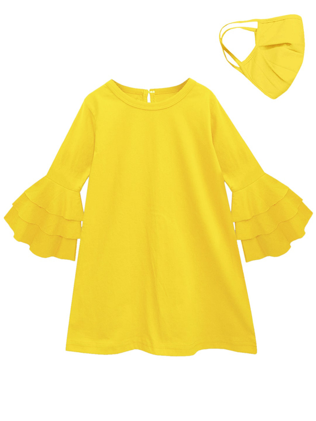 A T U N Yellow Solid A-Line Dress