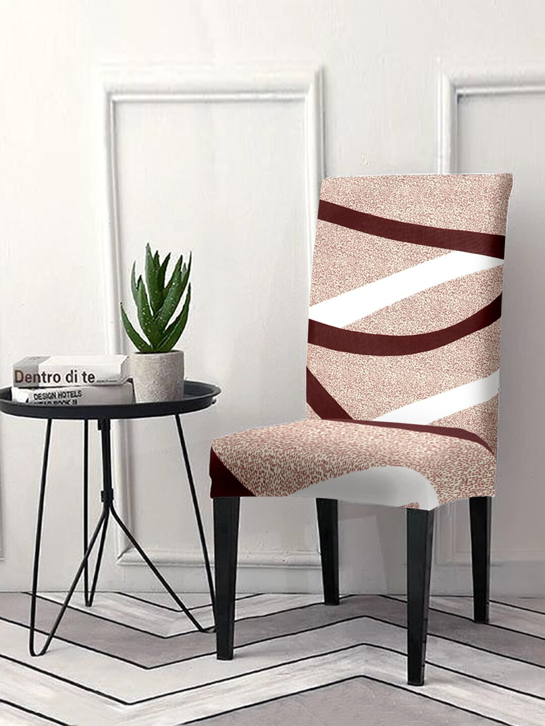 Cortina Beige & White Printed Removable Chair Slip Cover