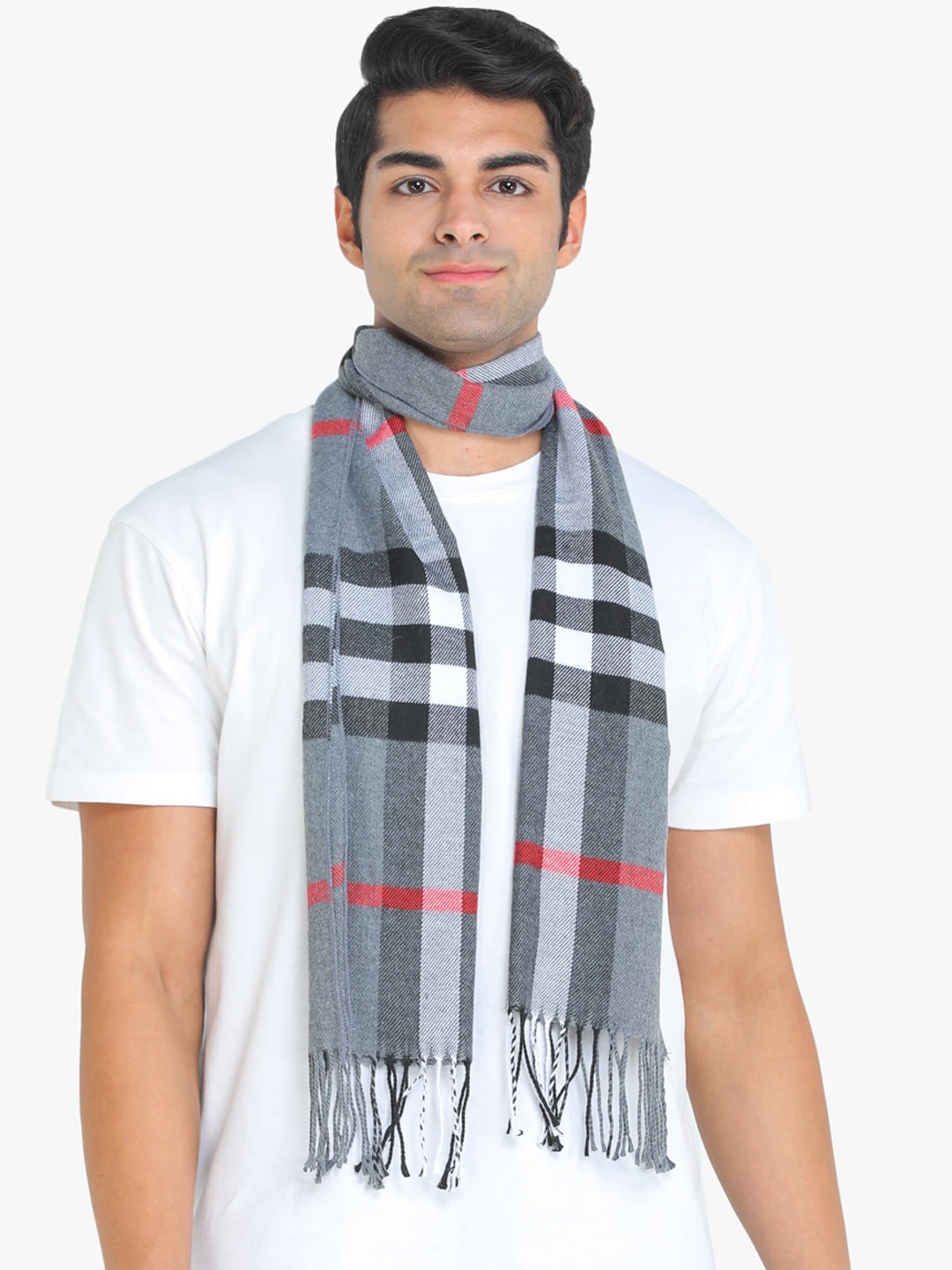 ELLIS Men Grey & Black Checked Muffler