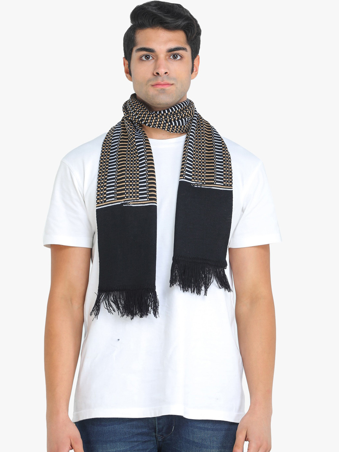 ELLIS Men Black & White Patterned Muffler