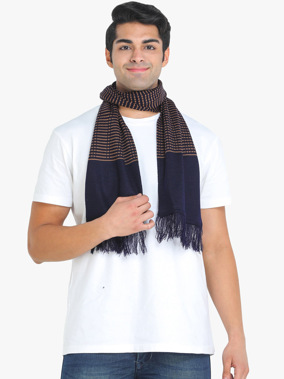 ELLIS Men Blue & Beige Patterned Muffler