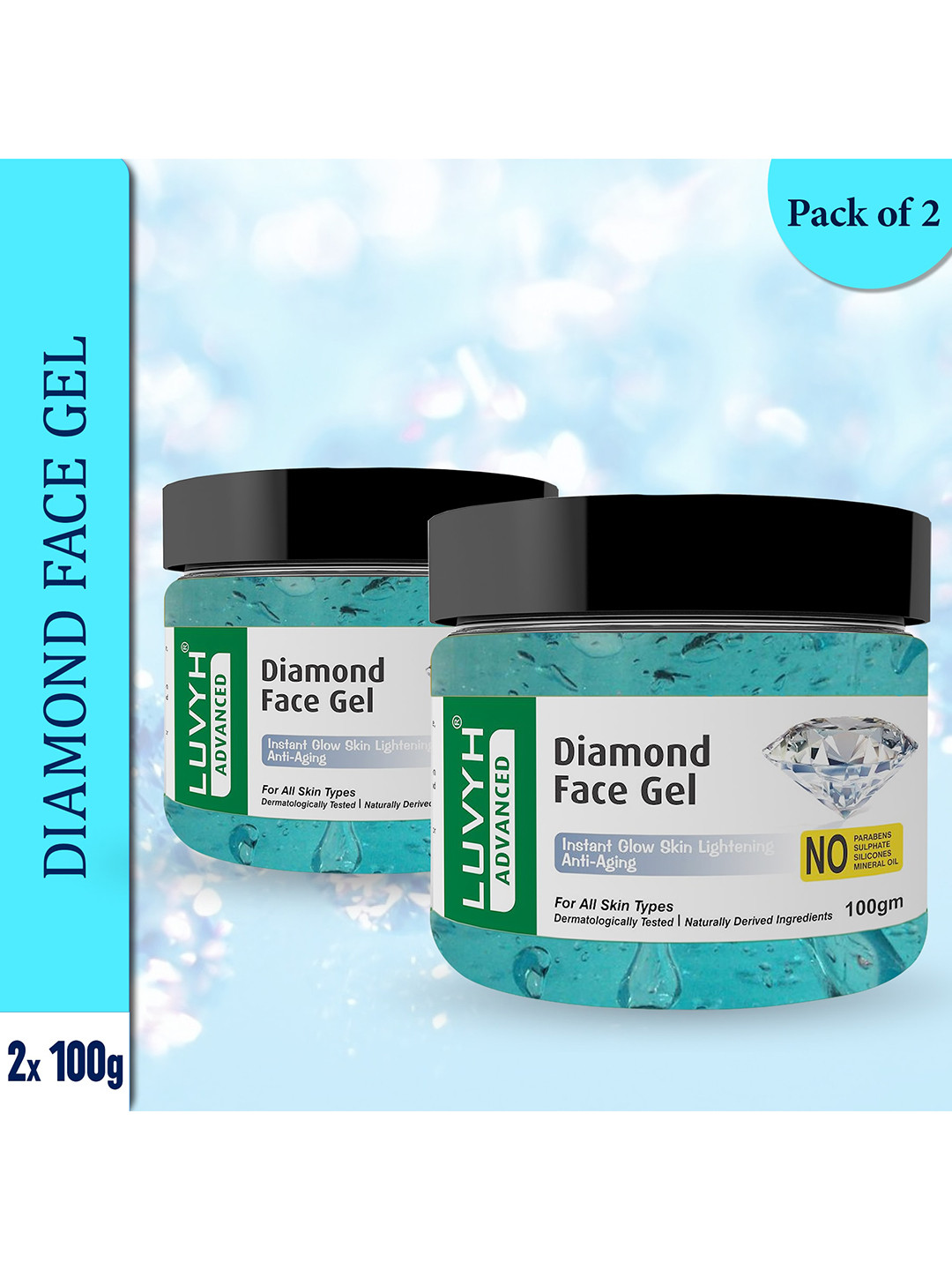 LUVYH Set Of 2 Unisex Blue Diamond Face Gel- 200g