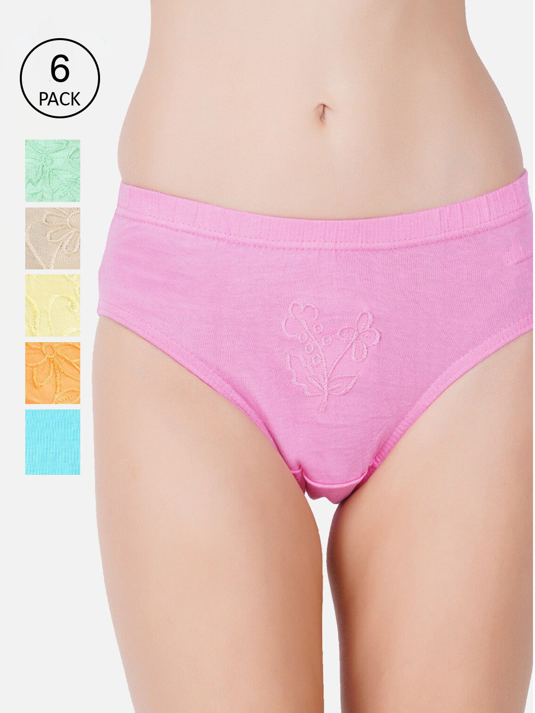 PRIDE APPAREL Women Pack of 6 Pure Cotton Self-Design Hipster Briefs EMB-06-80
