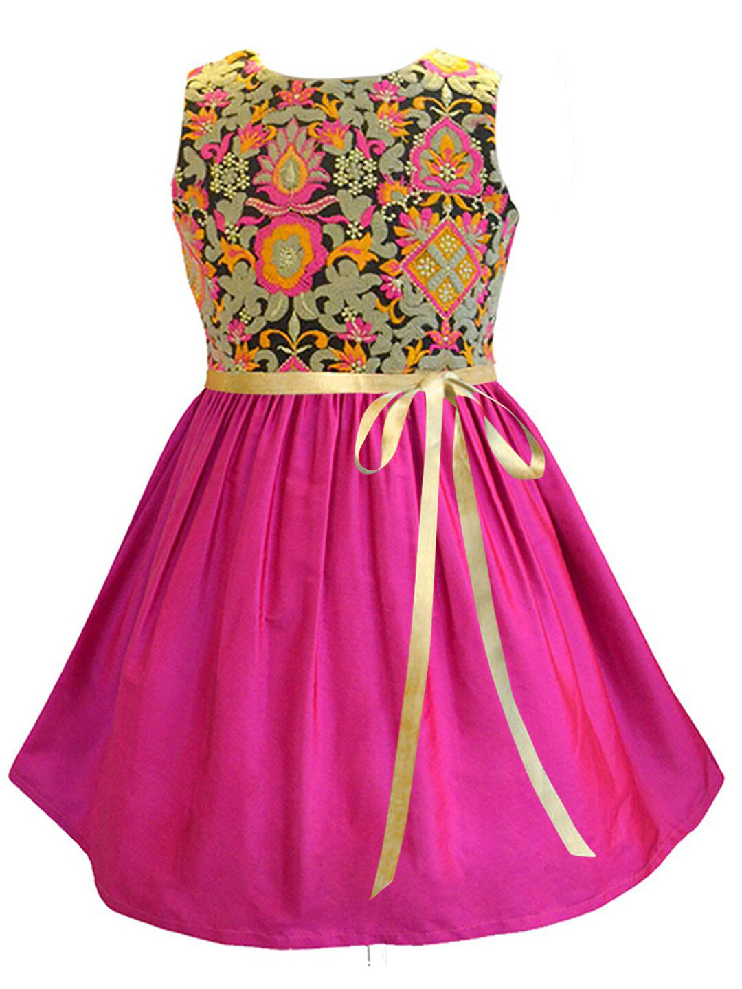 A T U N Girls Fuchsia Floral Printed A-Line Dress