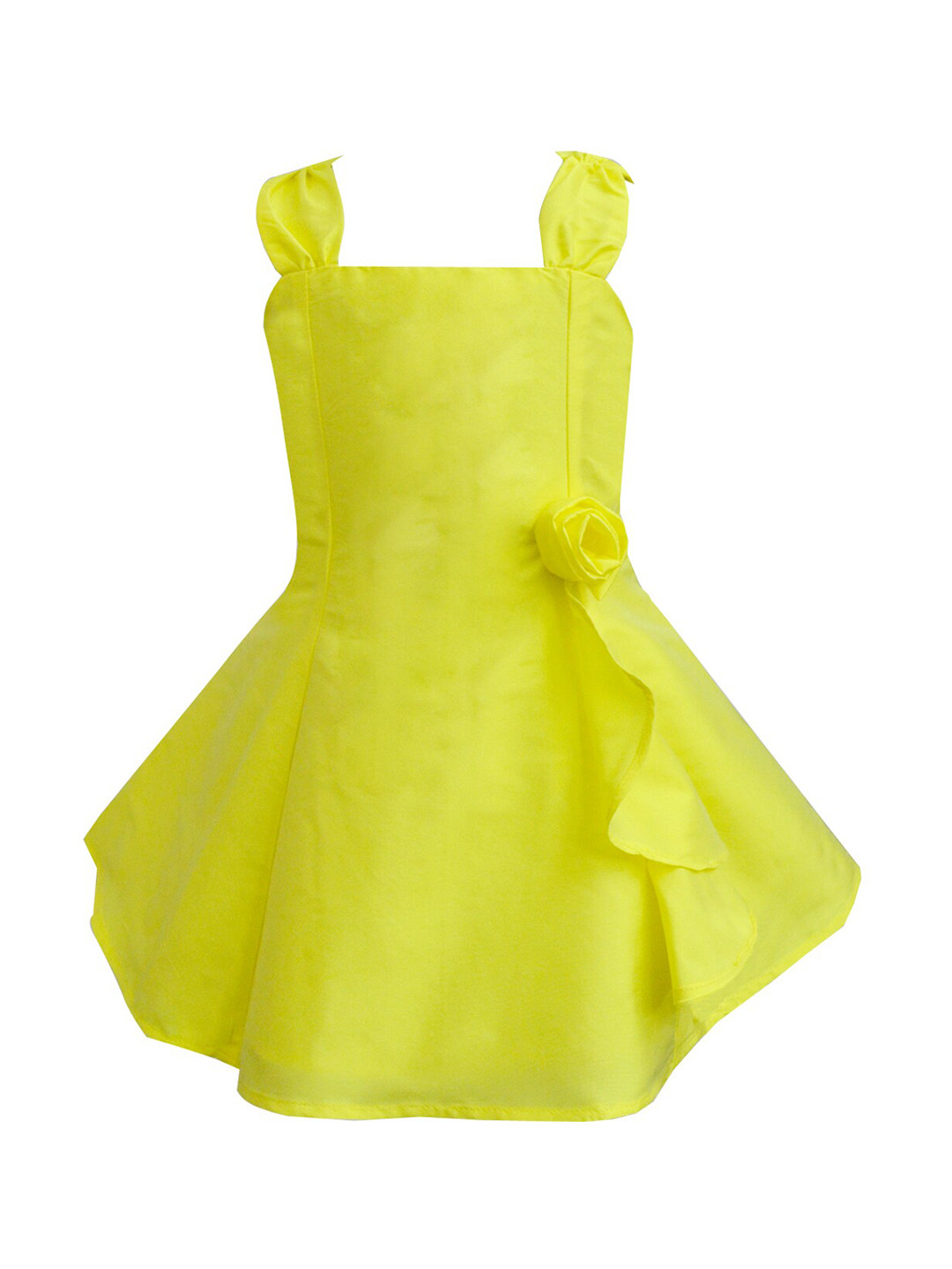 A T U N Girls Yellow Solid Fit and Flare Dress