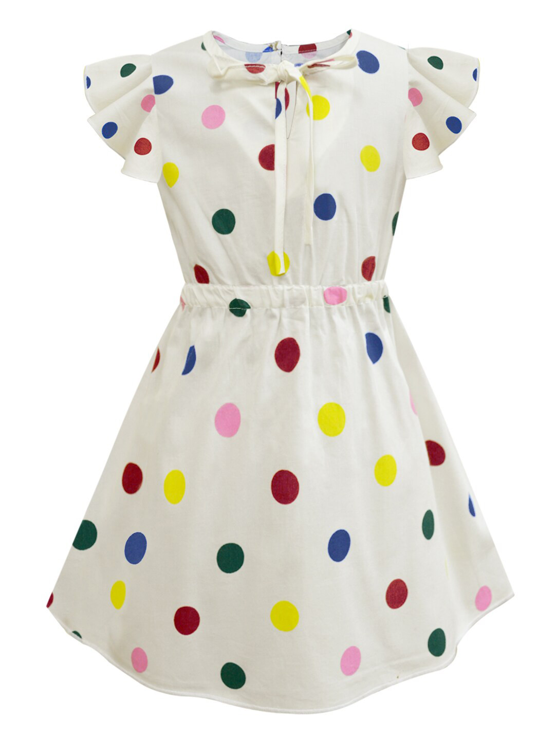 A T U N Girls Cream-Coloured Polka Dot Printed Dress