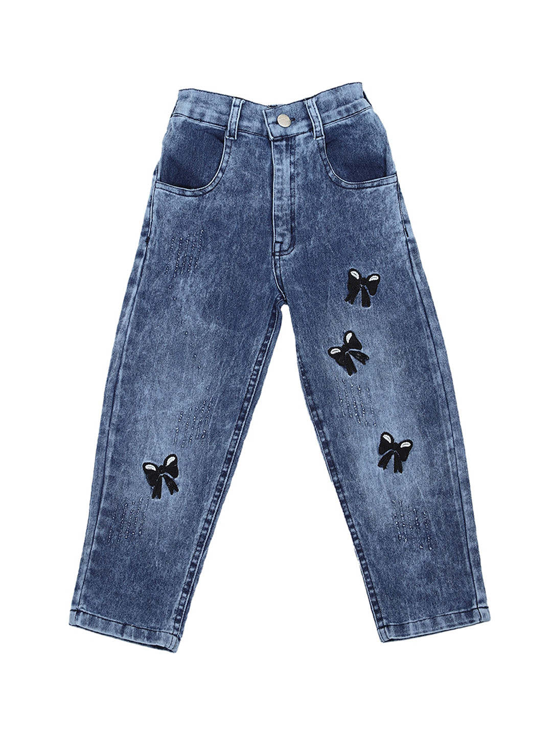 CREMLIN CLOTHING Girls Blue Highly Distressed Light Fade Jeans