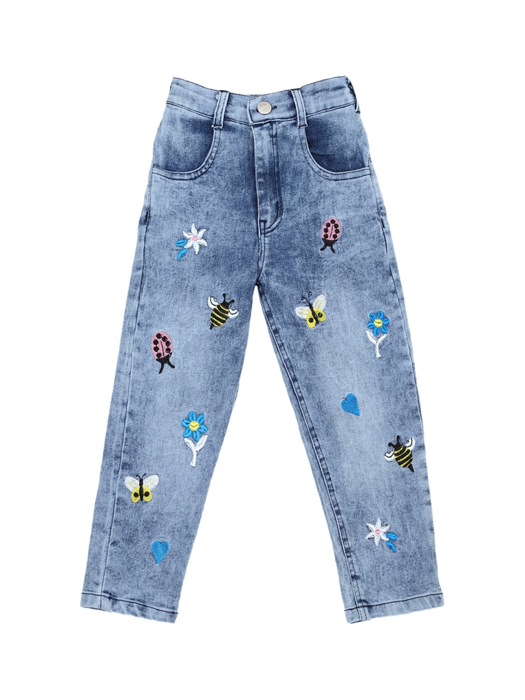 CREMLIN CLOTHING Girls Blue Mildly Distressed Heavy Fade Jeans