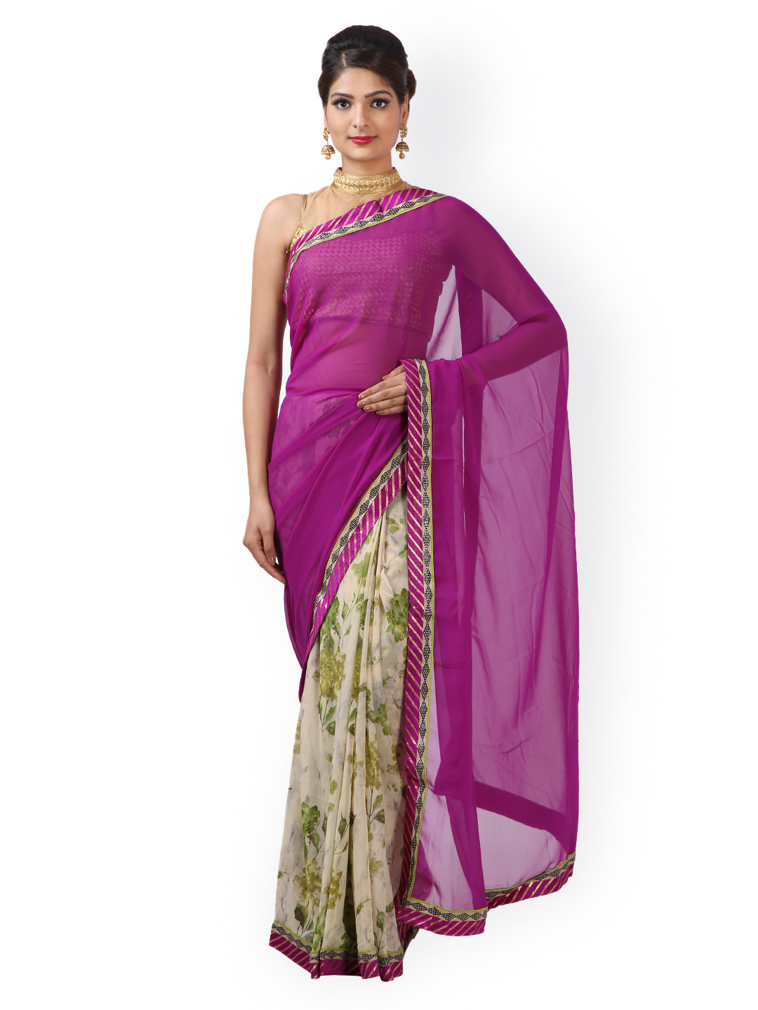 Geroo Jaipur Hand Dyed Purple Bandhani Printed Georgette Sustainable Saree