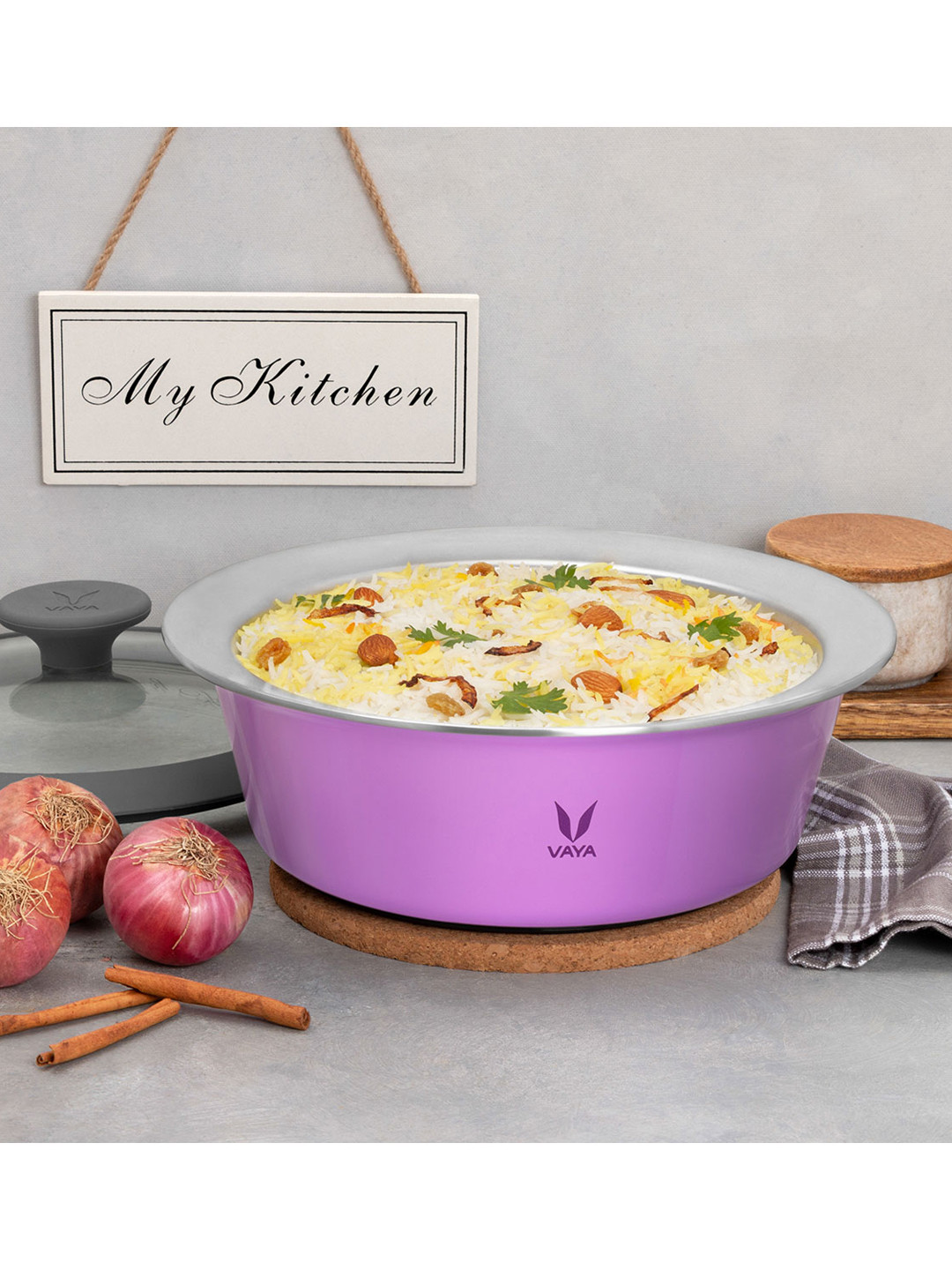 Vaya Purple Solid Casserole With Glass Lid 1500 ml