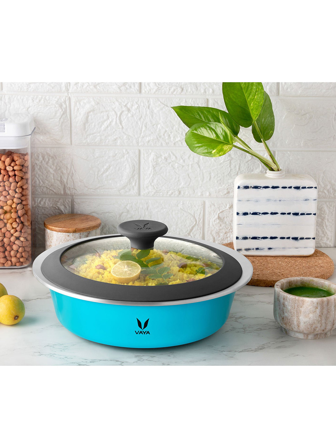 Vaya Blue & Transparent Haute Case With Glass Lid 1100 ml