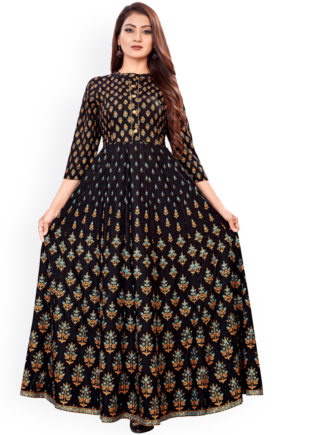 KALINI Women Black & Red Ethnic Motifs  Anarkali Kurta