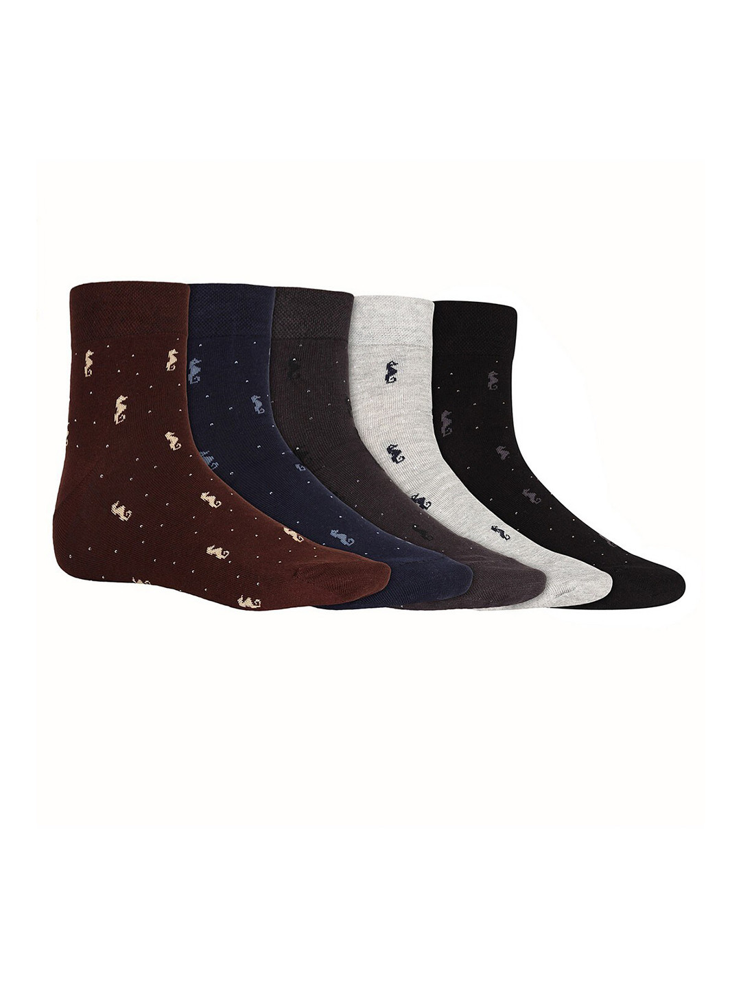 SIDEWOK Men Pack Of 5 Patterned Pure Combed Cotton Above Ankle-Length Socks