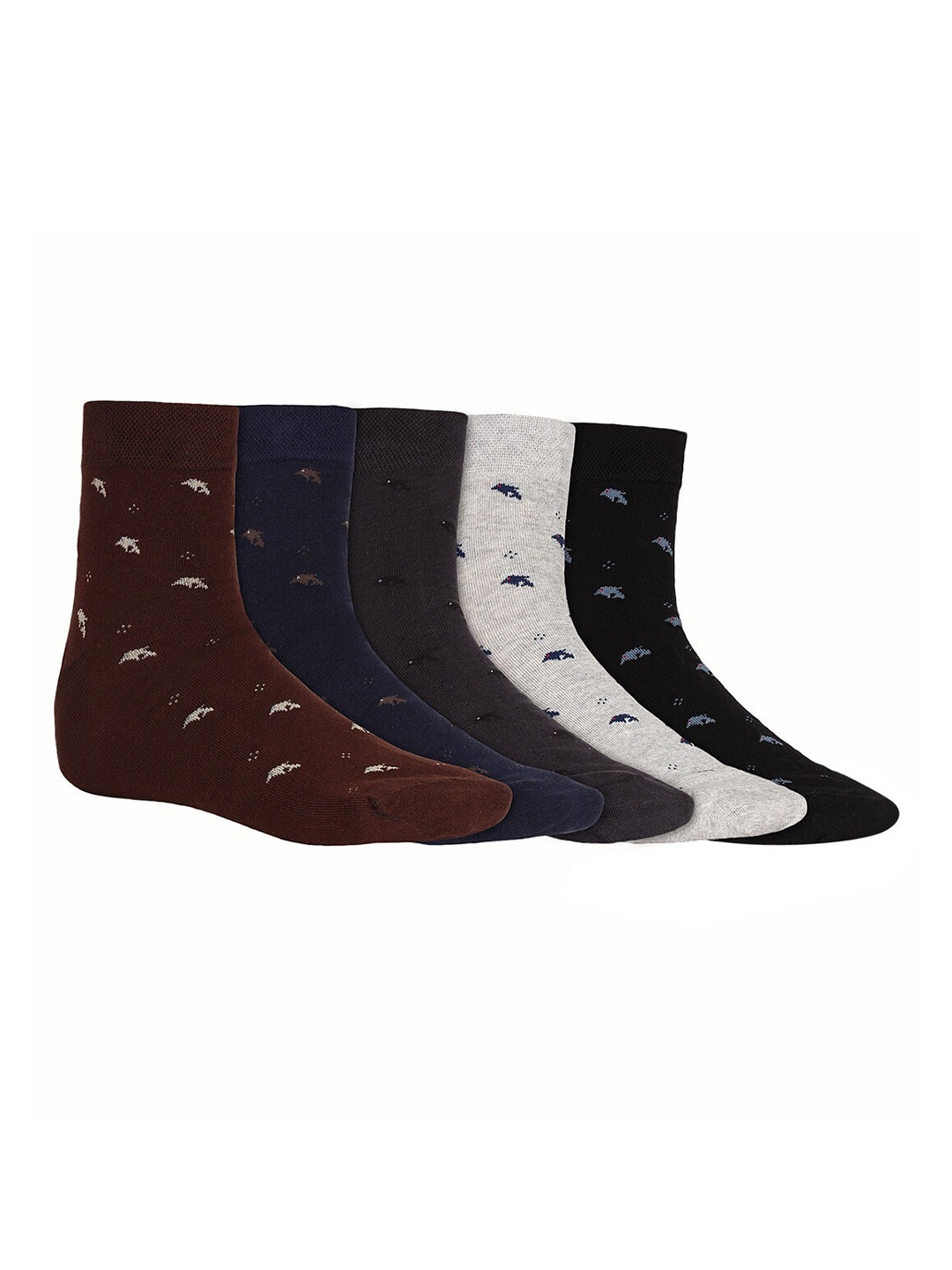 SIDEWOK Men Pack Of 5 Patterned Pure Combed Cotton Ankle-Length Socks