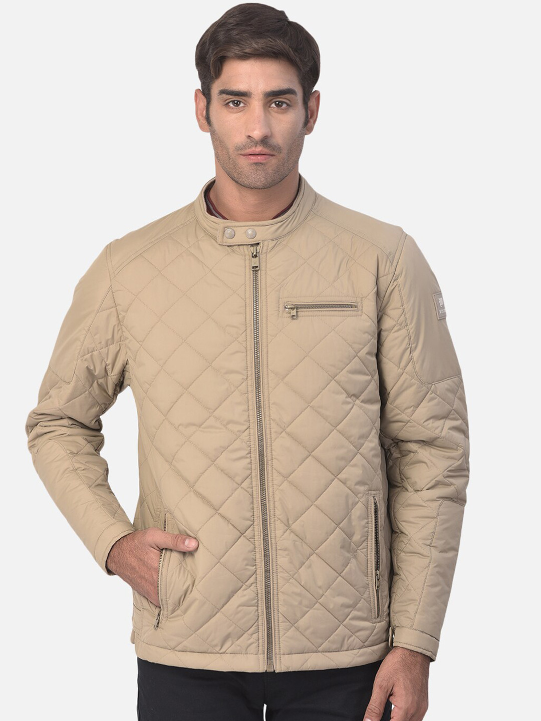 Woods Men Khaki Water Resistant Longline Bomber Jacket