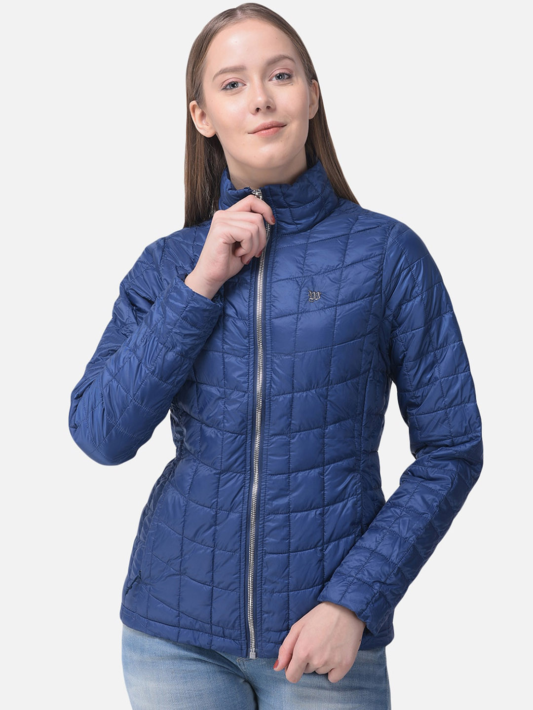 Woods Women Navy Blue Solid Water Resistant Quilted Jacket