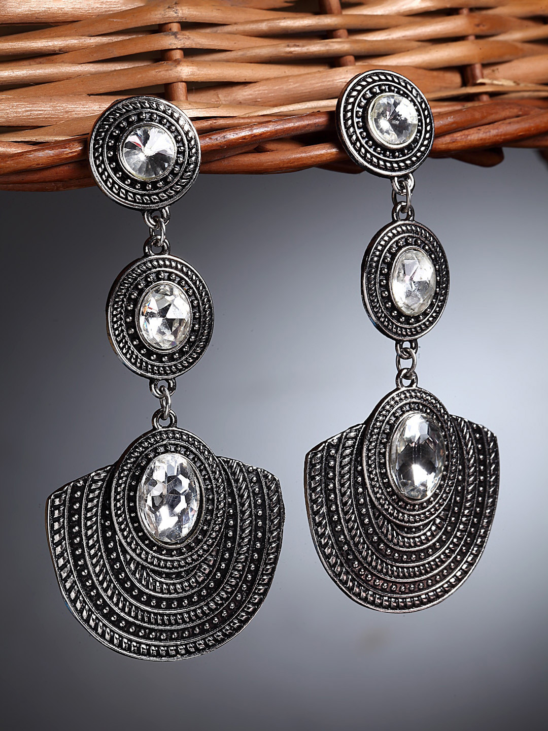 Arrabi Gunmetal-Toned Teardrop Shaped Drop Earrings