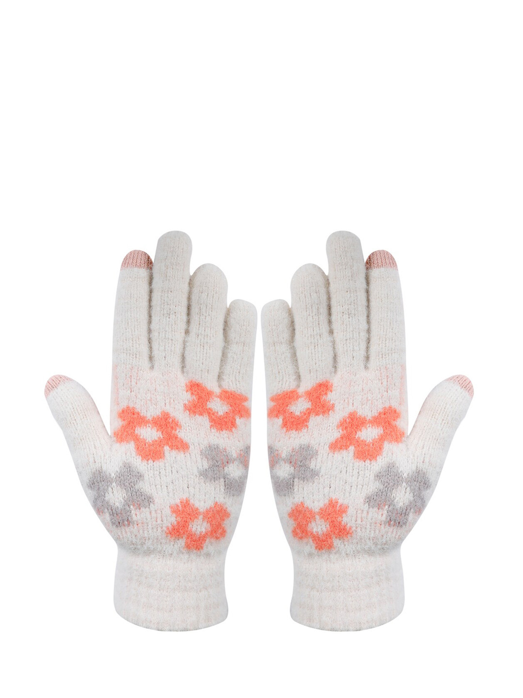 LOOM LEGACY Women Off-White & Orange Patterned Hand Gloves