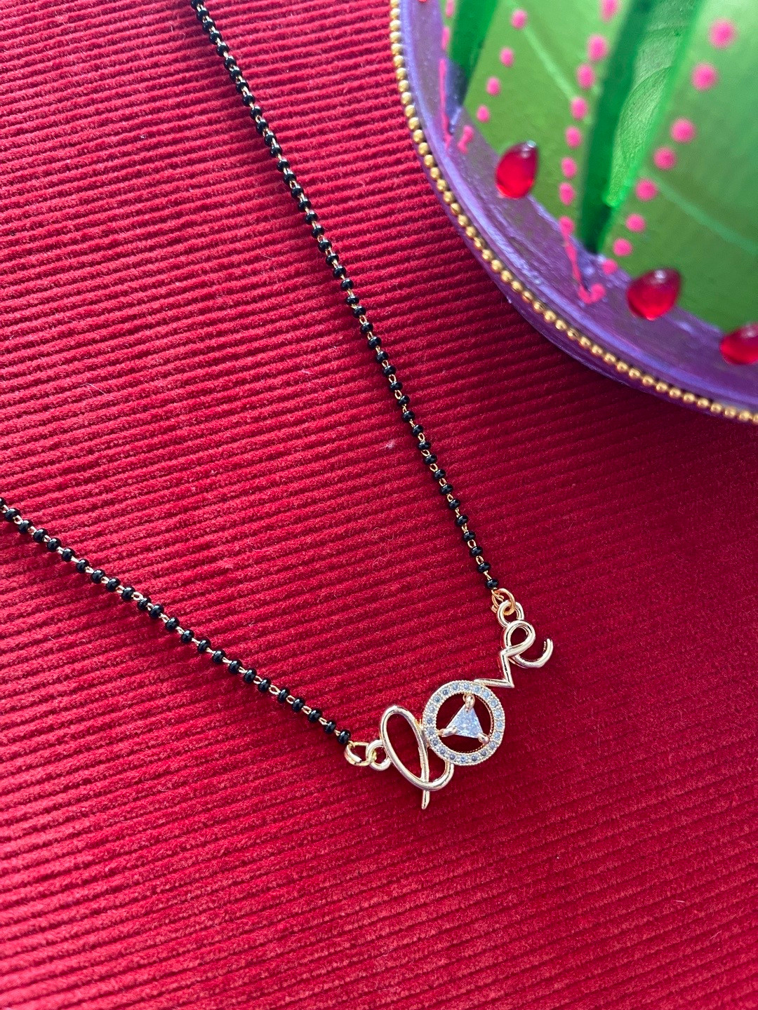 Digital Dress Room Gold-Plated White & Black Stone Studded & Beaded Mangalsutra